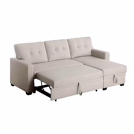 Casae beige sofa cum bed fully extended with dual pull-out sections