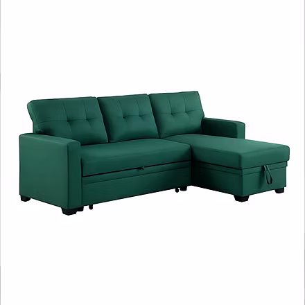 Angled front-left view of convertible Casae sofa cum bed with sleek design, ideal for maximizing spa