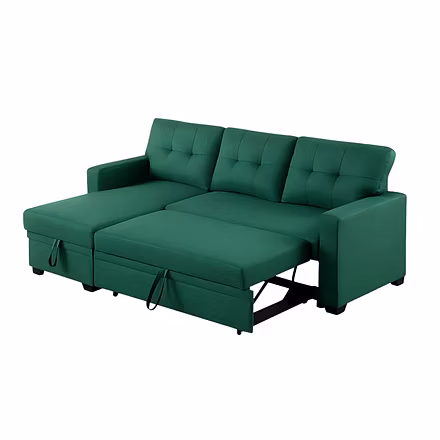 Side angle view of Casae sofa converted into a bed, showcasing its practical pull-out design and spa