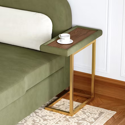 Close-up of built-in wooden side stand on sofa cum bed – premium finish by Woodkraft Hyderabad
