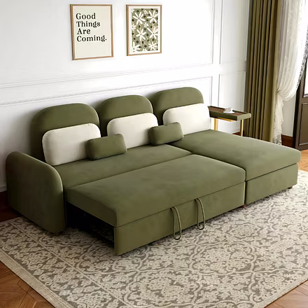 Right-side view of sectional sofa cum bed with chaise and built-in storage – space saver Hyderabad