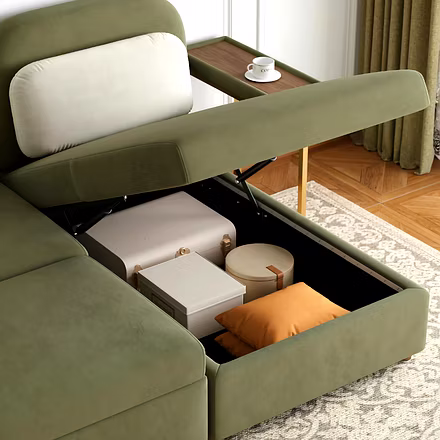Sofa cum bed with hidden storage storing cushions and boxes – multifunctional sofa Hyderabad