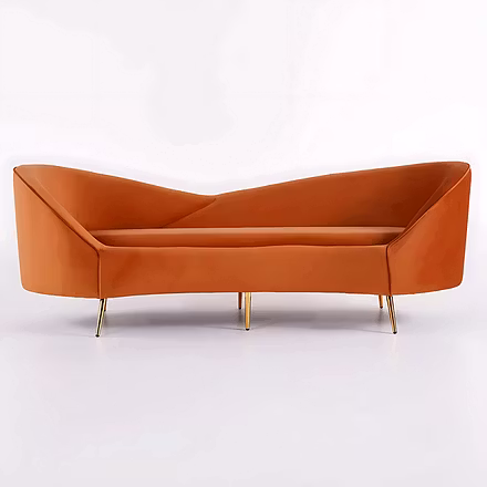 &quot;Contemporary orange velvet 3 seater couch by Woodkraft Studio – premium sofa for stylish homes