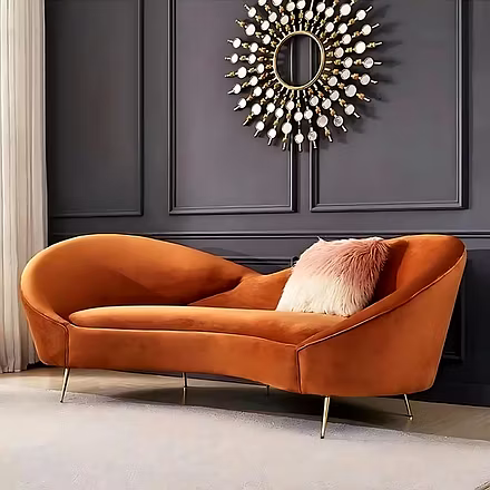 &quot;Luxury orange velvet 3 seater sofa with plush cushion – Woodkraft Studio premium furniture Hyd