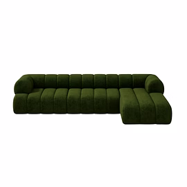 Arbor L-shape sofa front view – customisable green boucle fabric couch by Woodkraft Studio Hyderabad