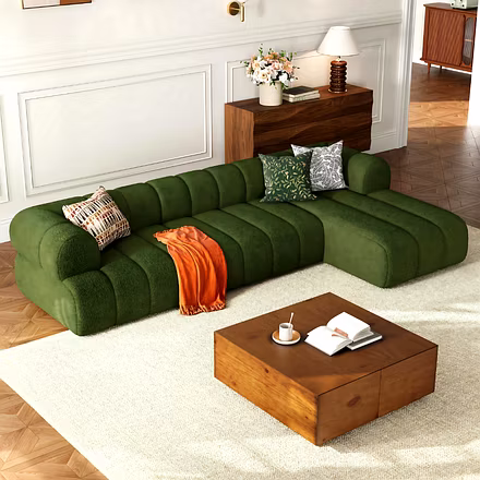 Arbor L-shape sofa close-up – textured boucle fabric and fine craftsmanship