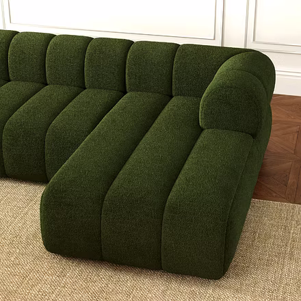 Arbor spacious L-shape sofa – plush seating with premium green boucle fabric