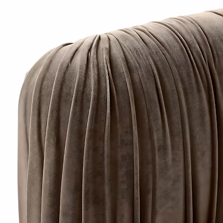 Close-up of pleated fabric detail on Frillora upholstered bed – Woodkraft Studio – Premium upholster