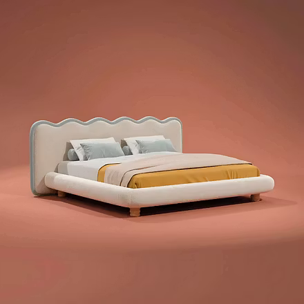Cream F1 upholstered bed with pastel blue trim – elegant designer bed for modern bedrooms
