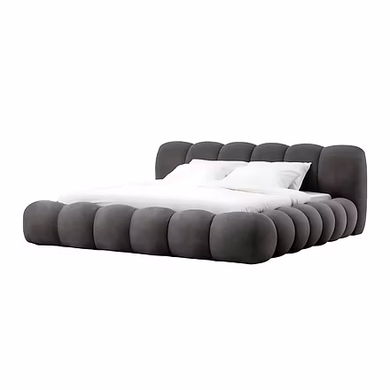 Cocoon upholstered bed in olive green velvet finish with plush rounded design by Woodkraft Studio Hy