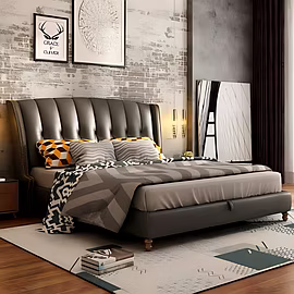 Luxury Pure upholstered bed in premium fabric with high-back tufted headboard and wooden legs – cust