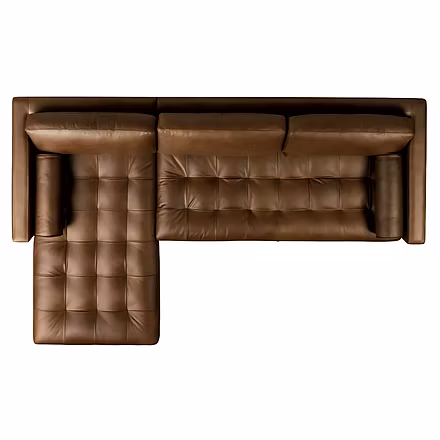 Brown artificial leather L Shape Sofa top view of cushion &amp; bolster