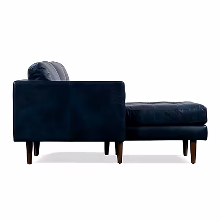 Blue Alba leather sectional sofa side view with modern design