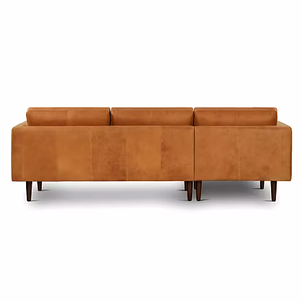 Rear view of tan Alba L Shape Sofa with Italian leather finish