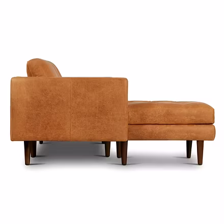 Side profile of tan Alba L Shape Sofa sectional with chaise