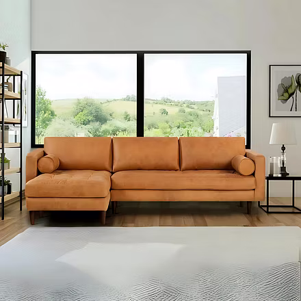 Tan Alba L Shape Sofa in modern living room interior