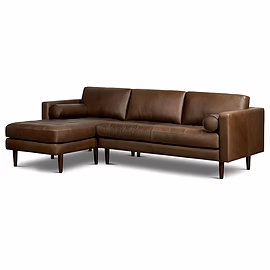 Brown faux leather Alba L Shape Sofa angled side perspective