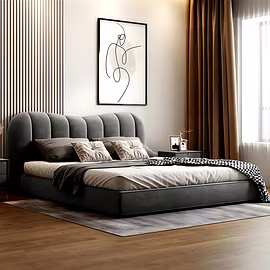 Elle Upholstered Bed by Woodkraft Studio with plush channel-tufted headboard, available in customisa