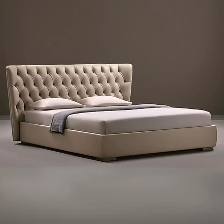 Woodkraft Studio Archies upholstered bed with deep button-tufted wingback headboard and low platform