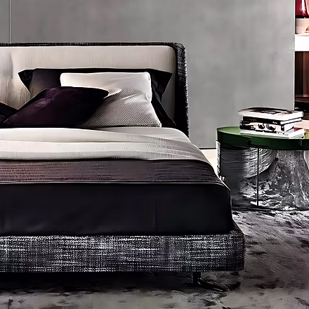 Detailed look of Voila upholstered bed base and headboard – customisable design in king and queen si