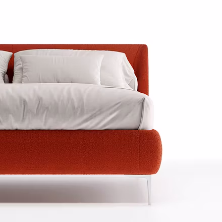 Close-up of headboard and pillow arrangement on Tovia upholstered bed – king and queen size.