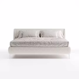 Front view of Tovia upholstered bed in ivory fabric with sleek headboard – king size and queen size 