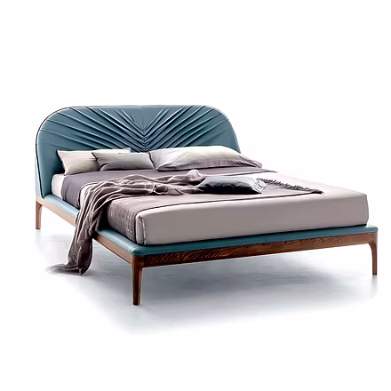 Premium Tanalin teakwood upholstered bed design – available in both king and queen size with fabric 