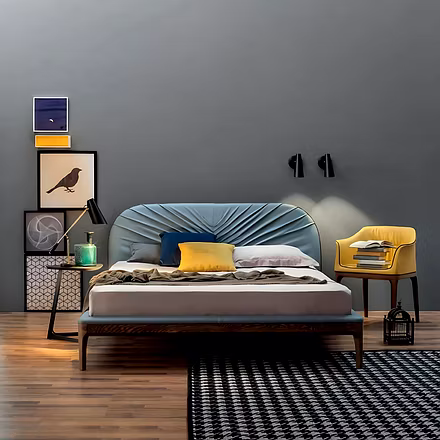 Tanalin teakwood and upholstered bed in king and queen size – solid teakwood frame with cushioned he