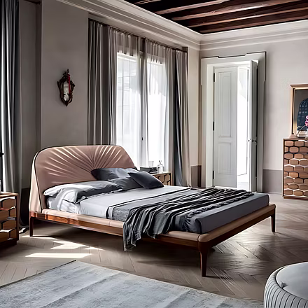 Custom-made Tanalin teakwood and upholstered bed with padded headboard – king and queen size options