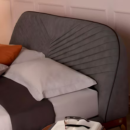 Elegant bedroom setup featuring Tanalin teakwood upholstered bed – handcrafted in king and queen siz