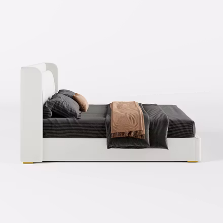 Minimal side profile of Nova bed showing clean lines and wrapped upholstery — King/Queen size option