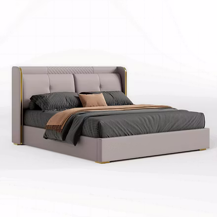Angled view of Nova bed showing padded headboard and platform frame — King/Queen size option.