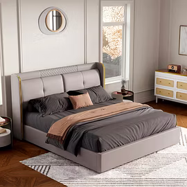 Bedroom lifestyle view of Nova bed with side tables and rug, modern decor — King/Queen size option.
