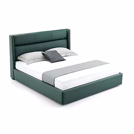 Zenora Upholstered Bed with modern wingback headboard in green leatherette finish – available in kin