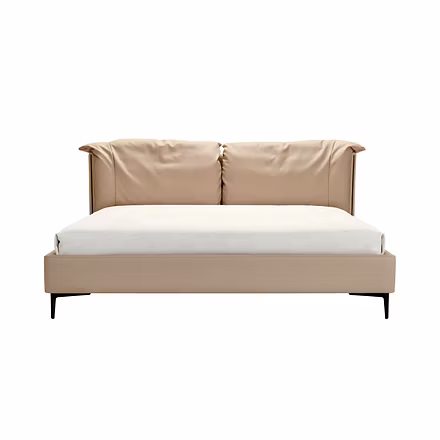 Image 2 (Front beige bed on white background): Binate upholstered bed in beige leatherette, minimali