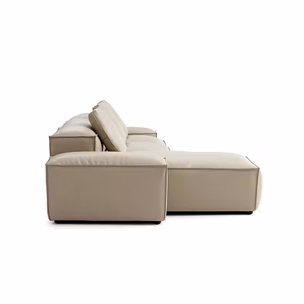 beige: “Beige Opulence chaise corner close-up — roomy seat and modular connector”