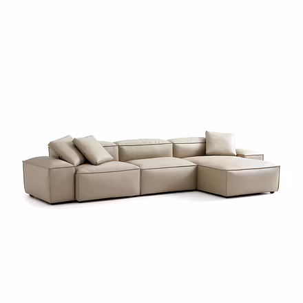 beige: “Beige Opulence L shape sofa side profile showing square arm and chaise”