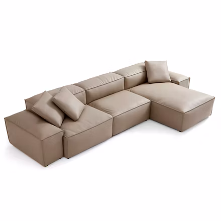 beige: “Beige Opulence L shape sofa side profile showing square arm and chaise”