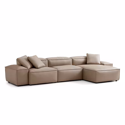 beige: “Opulence L shape sofa three-quarter front view in beige upholstery — corner sectional”