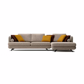 “Premium Solace L Shape Sofa cream — right chaise view with latex foam seating”