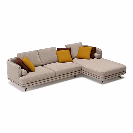 “Premium Solace L Shape Sofa cream — right chaise view with latex foam seating”