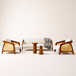 contour teakwood sofa | 3+1+1 | woodkraft studio — pvc rattan & steel base