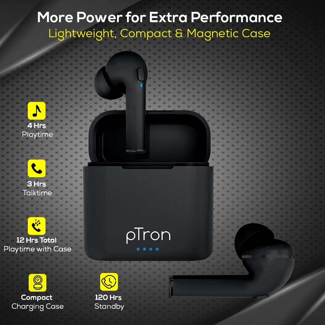 PTron Bassbuds Vista Bluetooth Truly Wireless In-Ear Earbuds With Mic (Black)-4