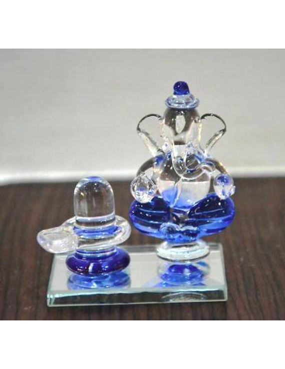 craftfry Exclusive Glass Ganesha with Shivling for Home and Office Decorative Showpiece - 6 cm  (Glass, Blue)-10592358