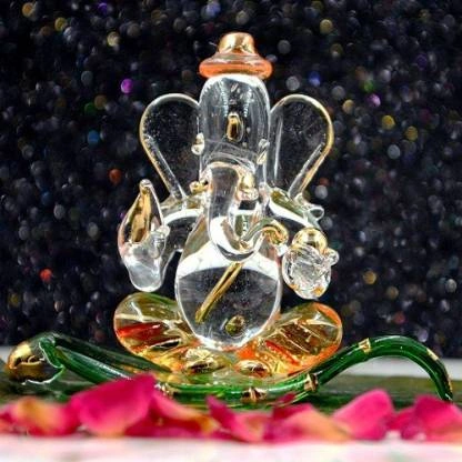 craftfry Ganesha Idol for Gift Glass Patta Ganesha Decorative Showpiece - 5 cm  (Glass, Clear)-10592404