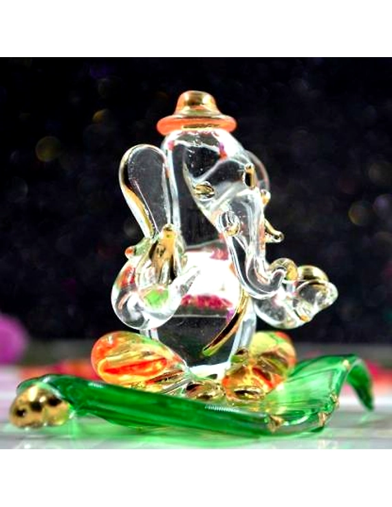 craftfry Ganesha Idol for Gift Glass Patta Ganesha Decorative Showpiece - 5 cm  (Glass, Clear)-1