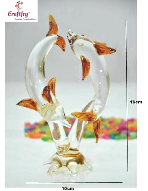 craftfry Loving Dolphin ! Kissing Dolphin ! Glass Showpiece ! Crystal Showpiece ! Round Dolphin Showpiece in Home décor Decorative Showpiece - 10 cm (Glass), (BROWN), (16cm*10cm*5cm). Decorative Showp-1