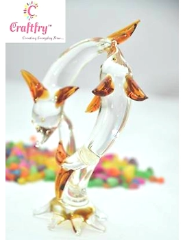 craftfry Loving Dolphin ! Kissing Dolphin ! Glass Showpiece ! Crystal Showpiece ! Round Dolphin Showpiece in Home décor Decorative Showpiece - 10 cm (Glass), (BROWN), (16cm*10cm*5cm). Decorative Showp-2-sm