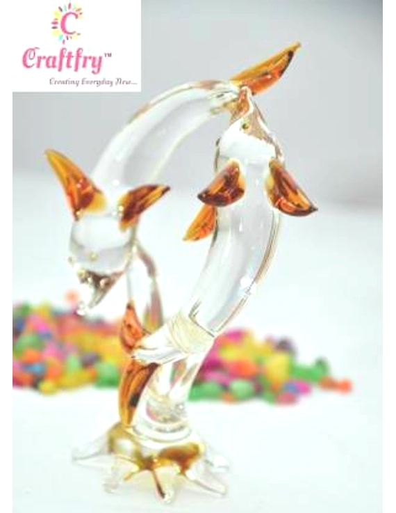 craftfry Loving Dolphin ! Kissing Dolphin ! Glass Showpiece ! Crystal Showpiece ! Round Dolphin Showpiece in Home décor Decorative Showpiece - 10 cm (Glass), (BROWN), (16cm*10cm*5cm). Decorative Showp-2