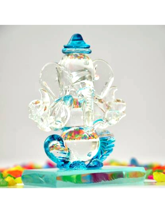 craftfry Crystal Double Face Ganesh Idol in Sky Blue Decorative Showpiece - 7.5 cm  (Crystal, Blue)-1